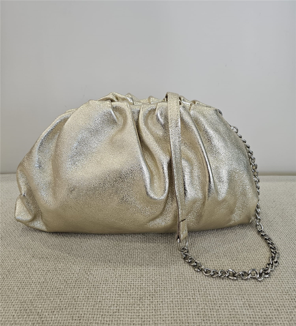 Borsa Pasticcino Grande Laminata Con Tracolla Argento E Pelle - Divisione Chickster's cod. M3539  color:oro