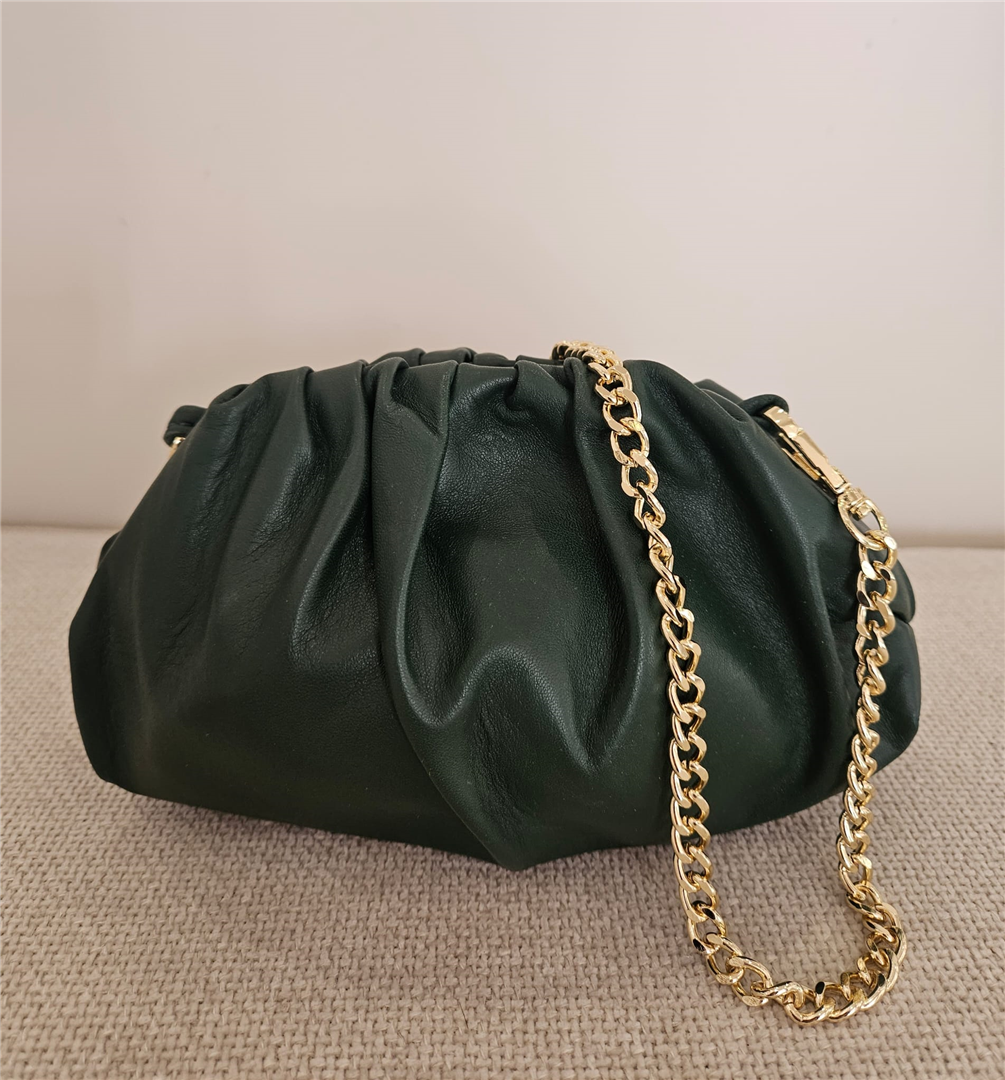 Borsa Pasticcino Piccola In Pelle Con Tracolla Dorata - Divisione Chickster's cod. M3541  color:verde bosco