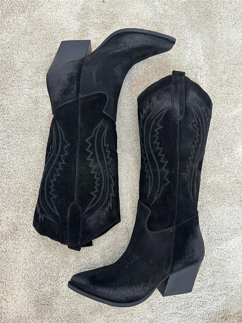 Texano Alto Ricamato Camoscio - Via Mondana cod. IGNACIA  color:nero