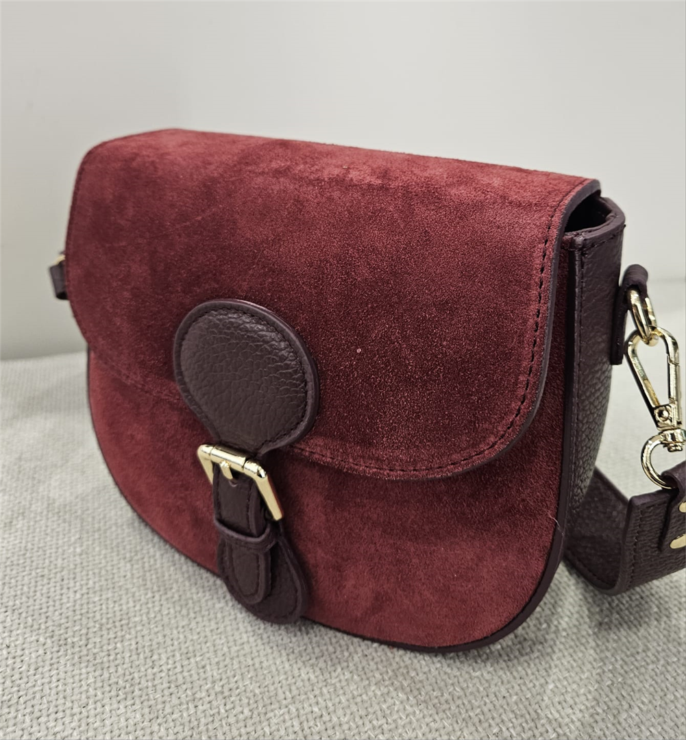 Borsa Scamosciata Con Fibbia E Tracolla Lung,20 H.cm 17 - Divisione Chickster's cod. M3562  color:prugna
