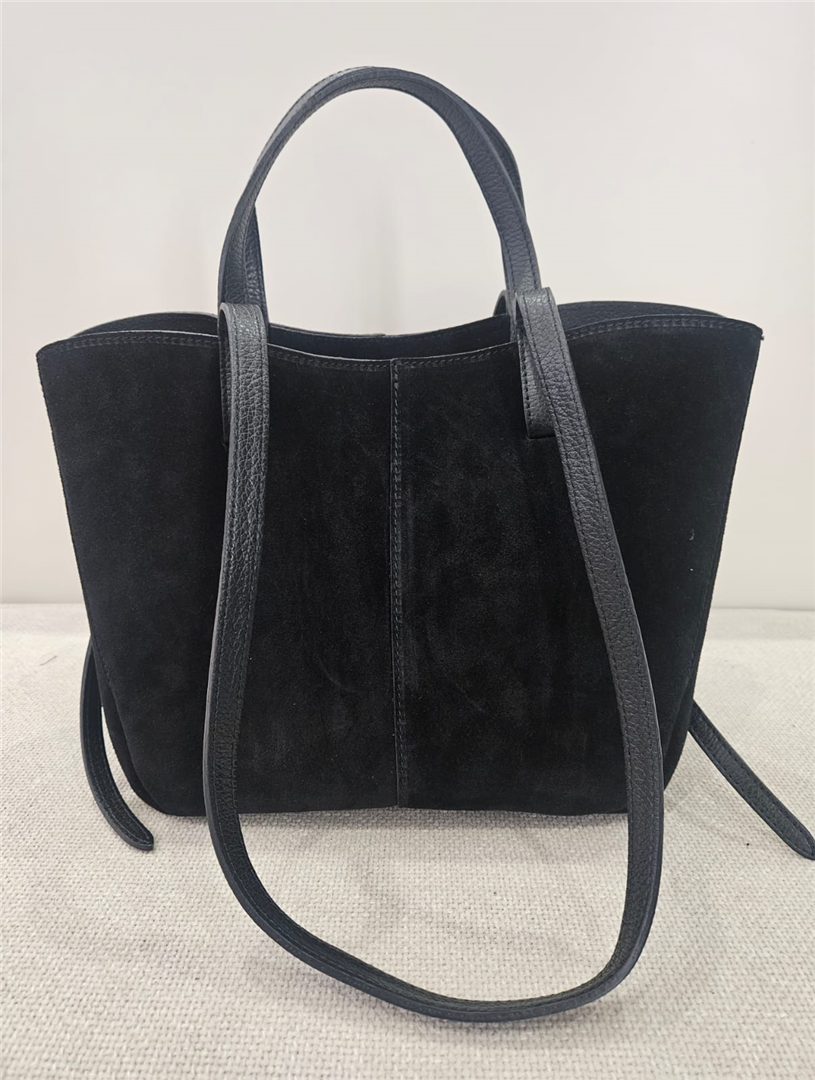 Borsa Shopper In Pelle Scamosciata Lung. Cm 27 H. Cm 25 - Divisione Chickster's cod. M3565  color:nero