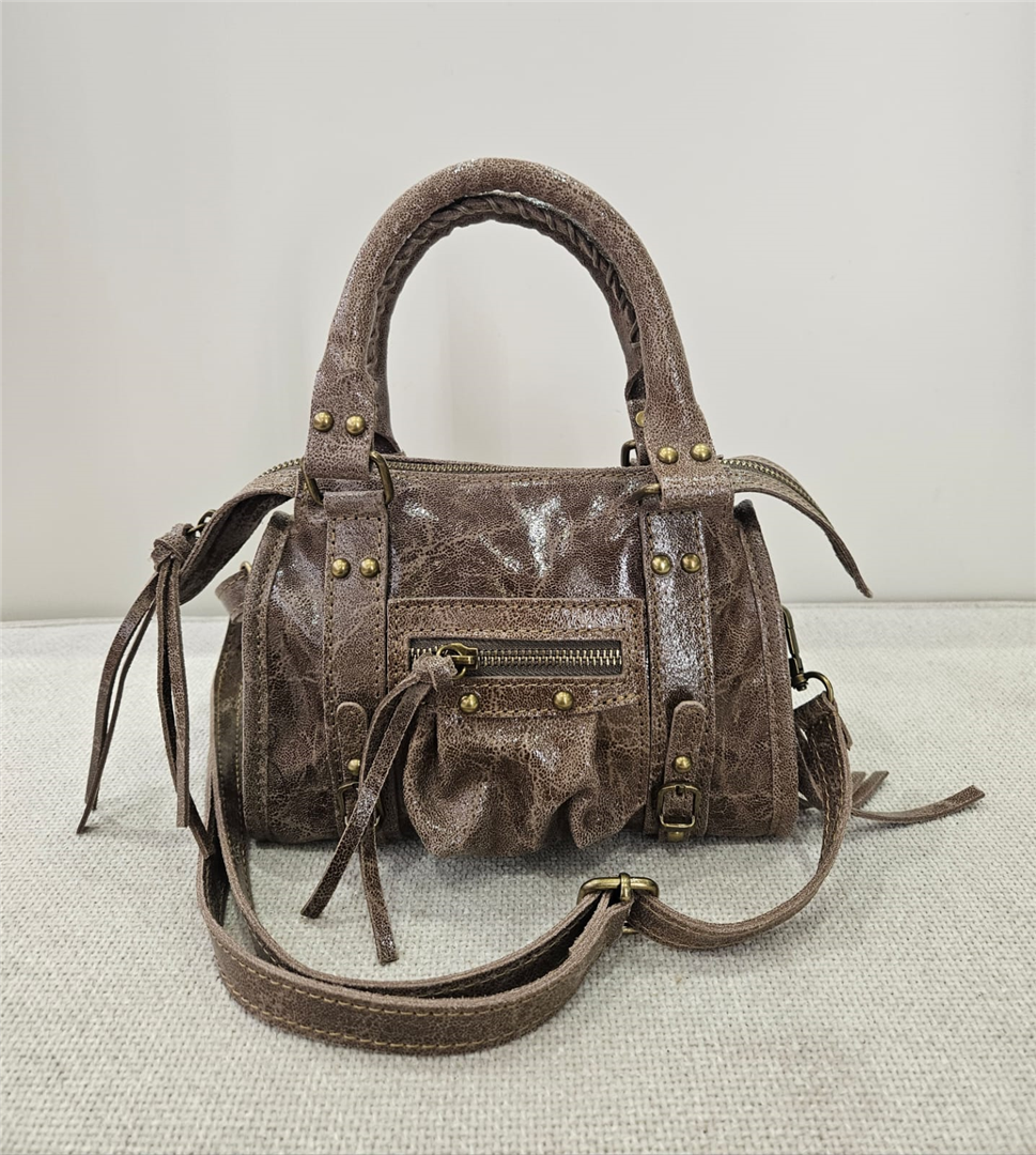 Borsa In Pelle Con Tracolla - Divisione Chickster's cod. M3516  color:taupe scuro