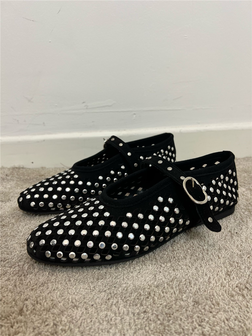 Ballerine Mary Jane In Camoscio Con Borchie - Via Mondana cod. DNA100  color:nero
