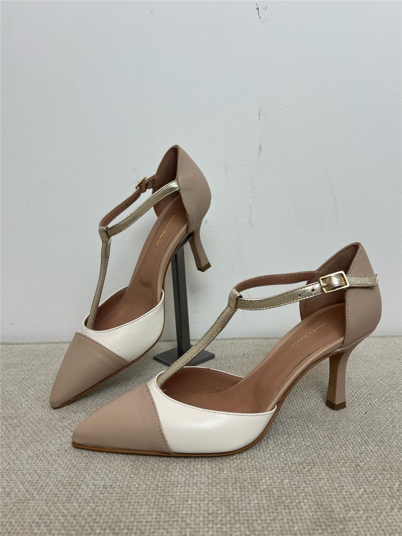 Tanghera In Pelle Bi Color - Via Mondana cod. TANGHERA  color:nude/off white