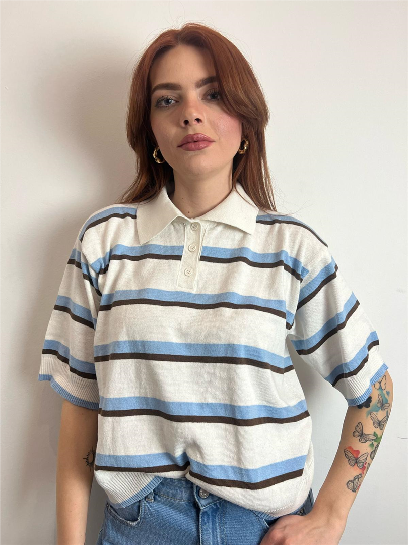 Polo Rigata 3 Colori - Haveone cod. MFP_N114  color:celeste/bianco/moro