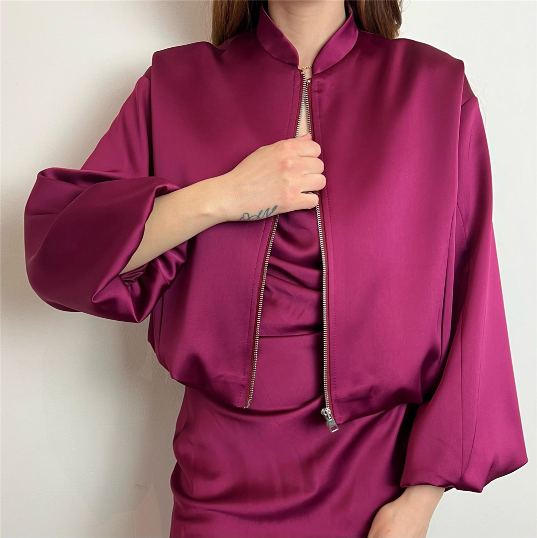 Giubbotto Bomber Satinato Con Zip - Imperial cod. VHM3JBA  color:magenta