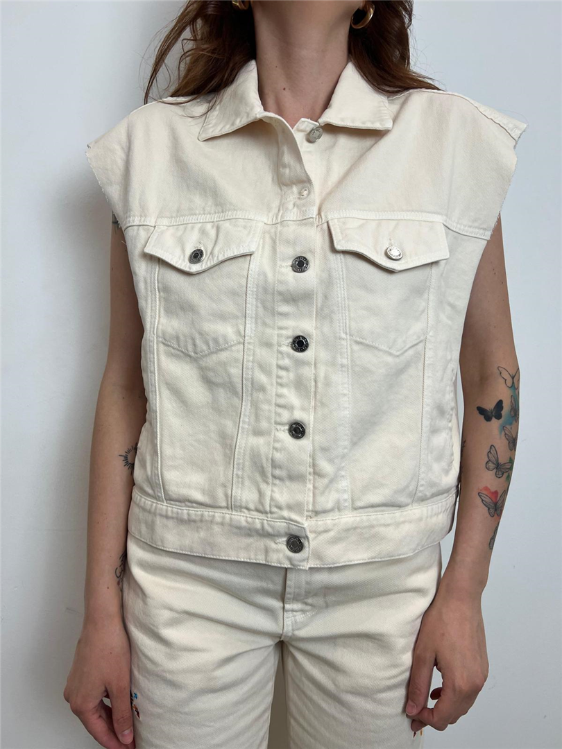 Gilet Denim Con Ricami - Vicolo cod. DD5388  color:burro