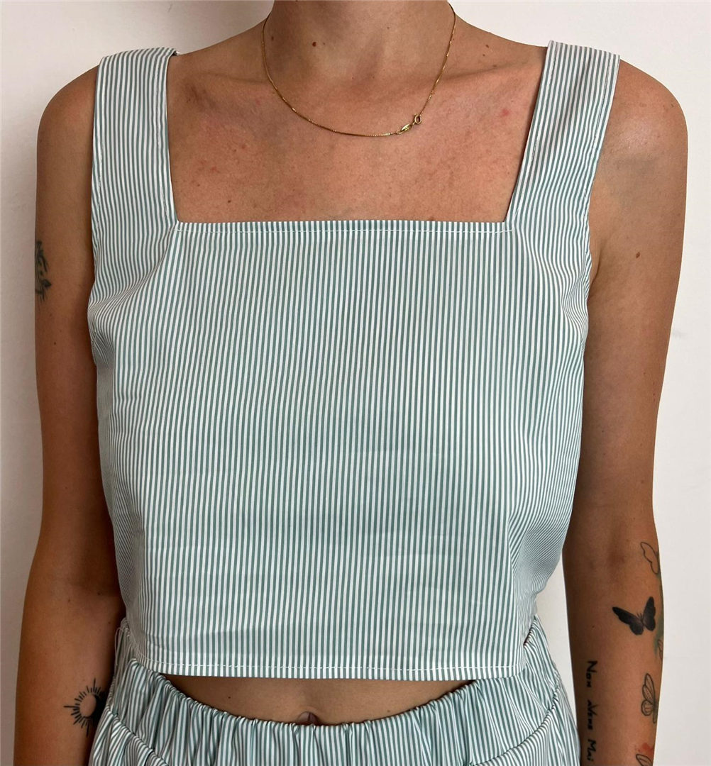 Top A Righe Con Bottoni - Vicolo cod. TD3057  color:bianco/verde