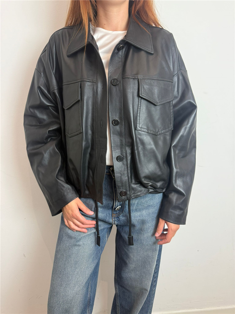 Bomber In Pelle 100% Con Coulisse - Vicolo cod. TF0272  color:nero