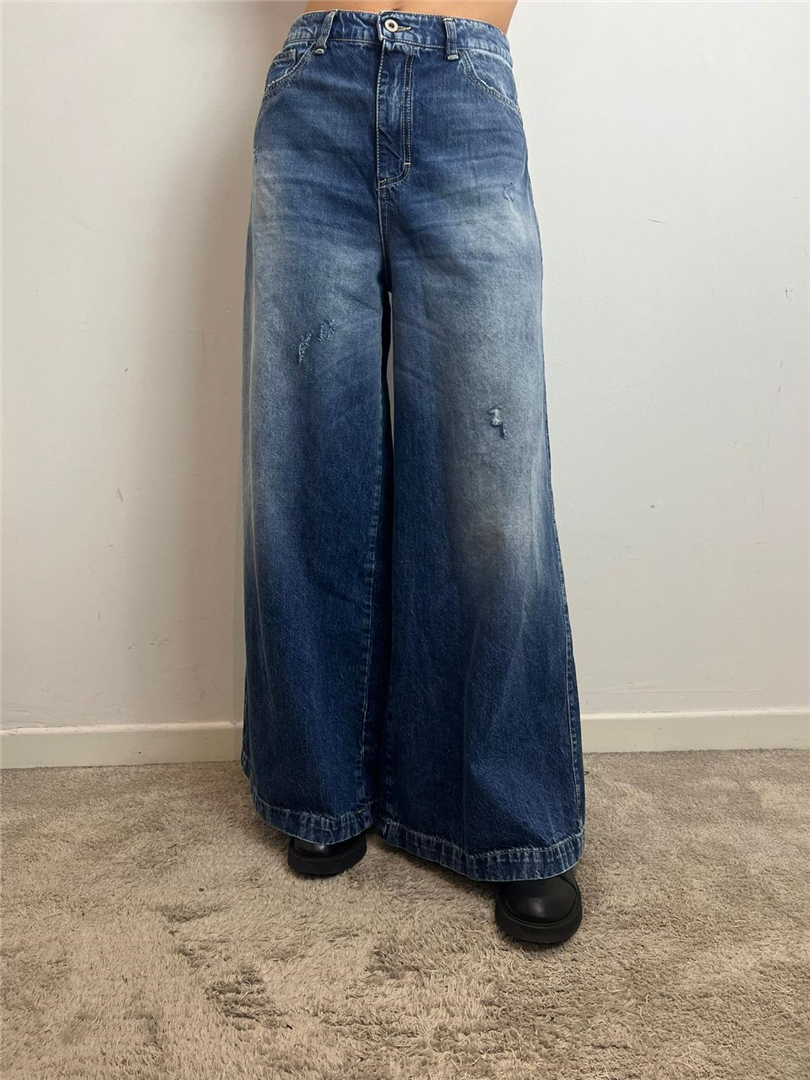 Jeans A Gamba Larga A Vita Alta - Please cod. P3J9EH0PVI  color:blu denim