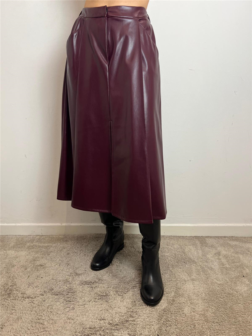 Gonna Ecopelle Con Elastico In Vita E Spacco Frontale - Marc Ellis cod. MCLG0073  color:bordeaux