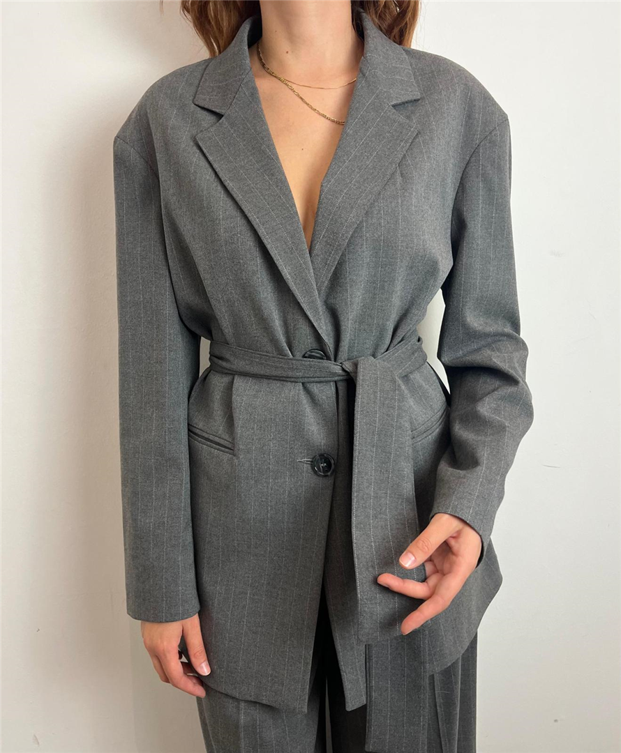Blazer Over Gessato Con Cintura - Marc Ellis cod. MCLJ0049  color:grigio/nero