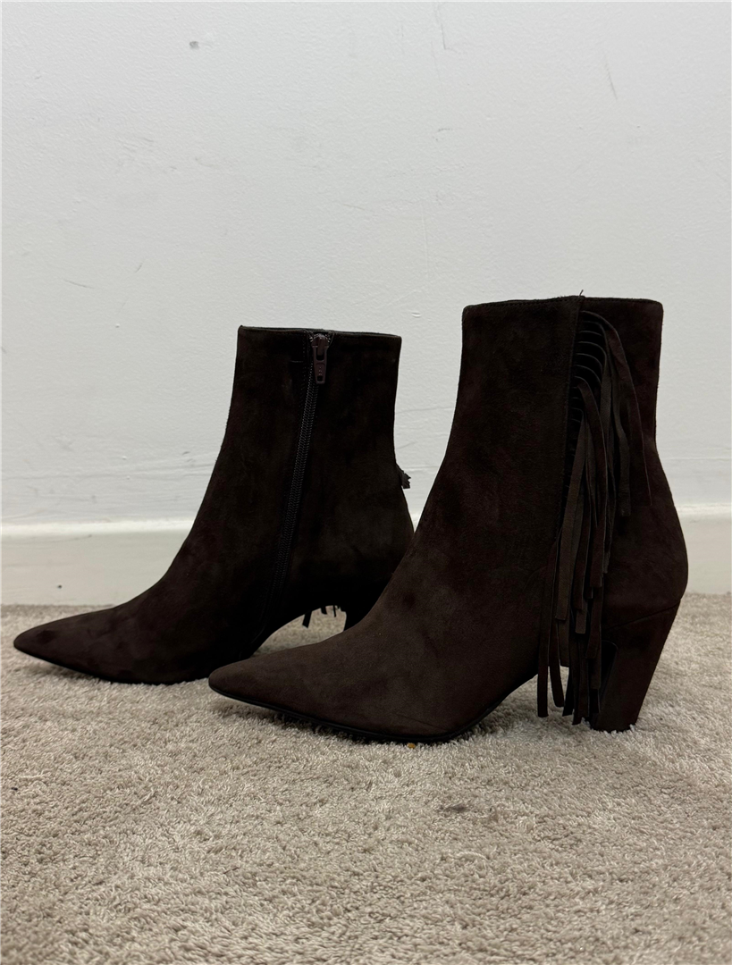 Stivaletto Camoscio Con Frange Tacco Cm 7 - Shana cod. TED 898/70  color:moro