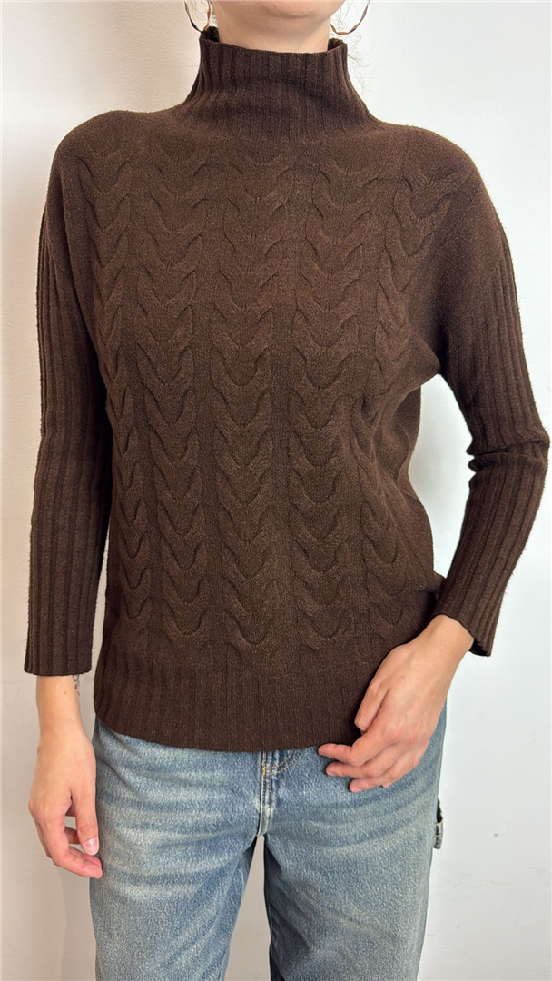 Maglia Collo Alto Con Trecce - Arvs cod. N7132/01  color:cacao