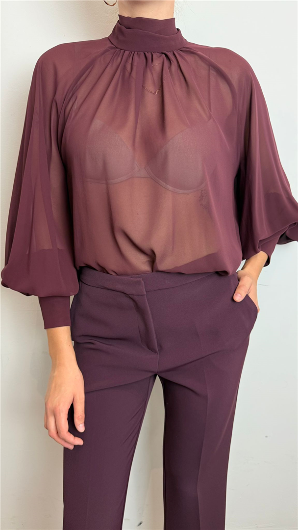 Silence Grace Blouse Blusa Con Fiocco Sul Retro - Silence Limited cod. SLC008  color:bordeaux