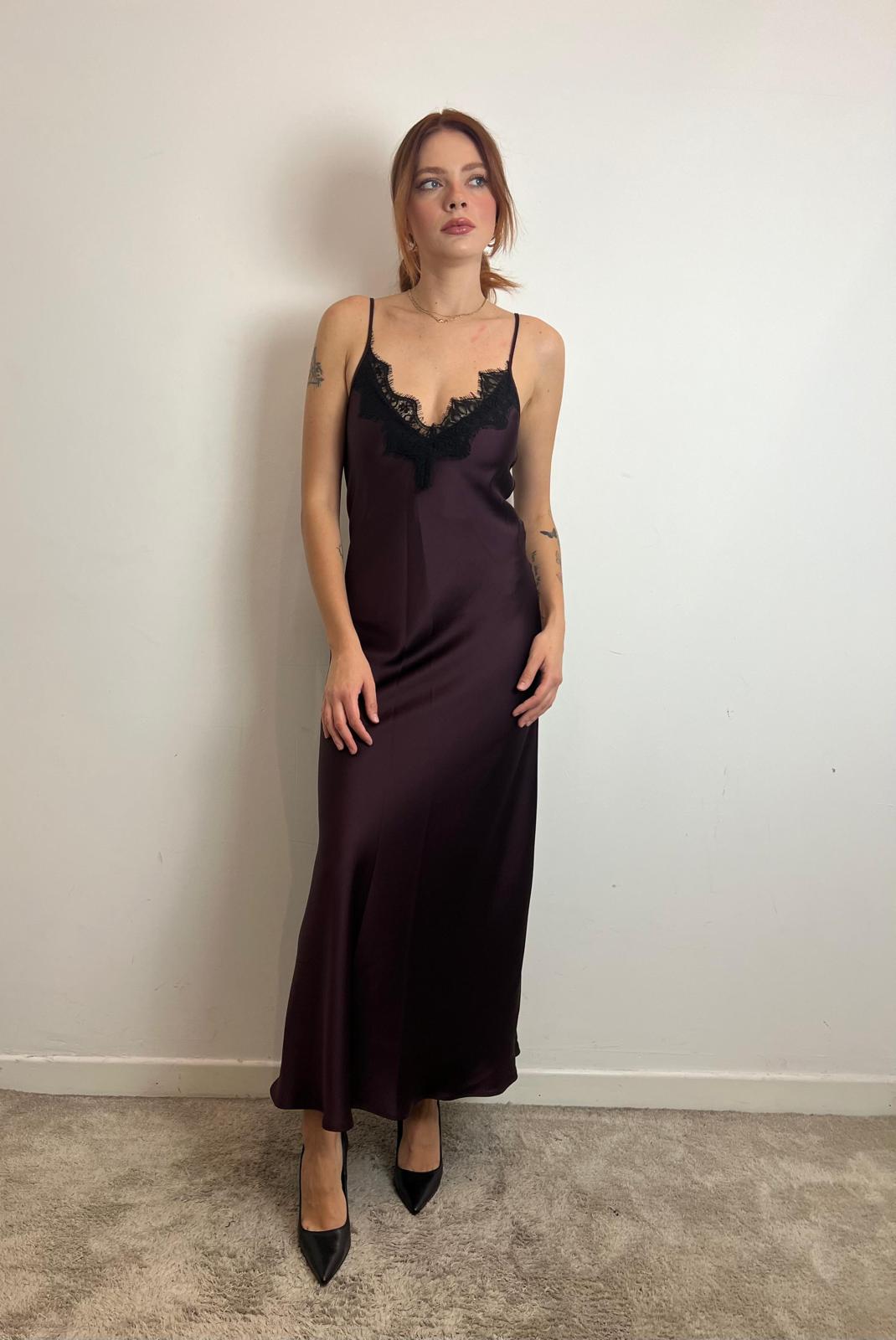 Abito Lungo Con Spalline E Pizzo Scollo A V - Imperial cod. AFVJKBA  color:prugna