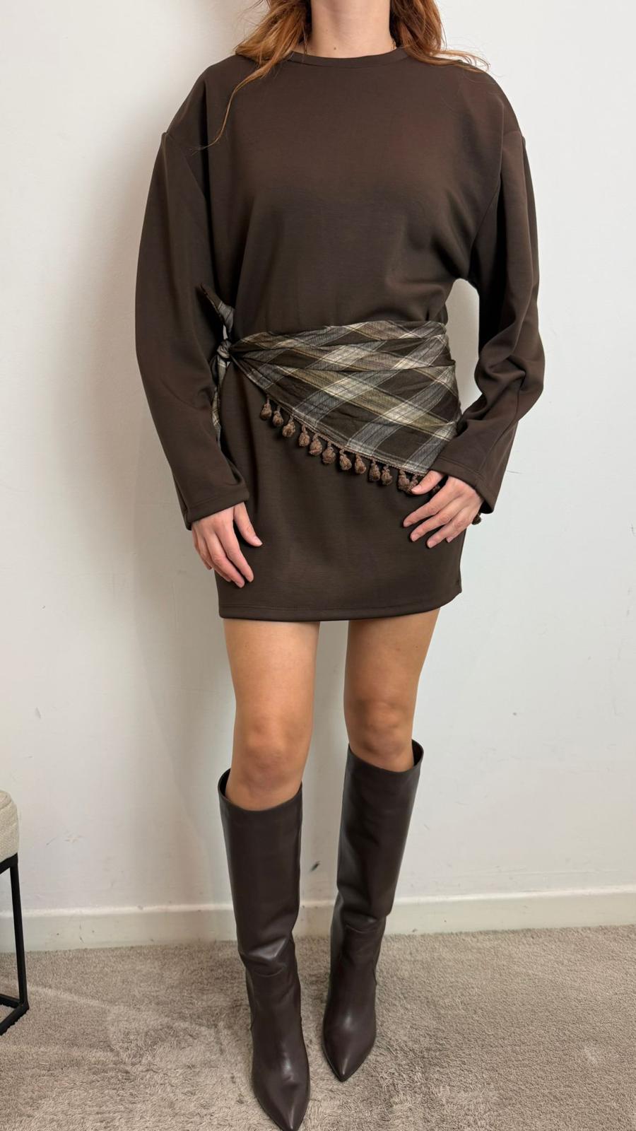 Felpone Girocollo Con Spalline E Bandana Vita - Haveone cod. FMA_P036  color:moro/bandana moro