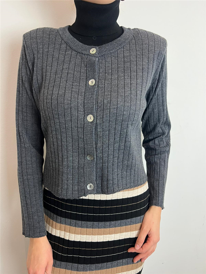 Cardigan Crop A Coste Larghe - Haveone cod. MBB_P042  color:antracite