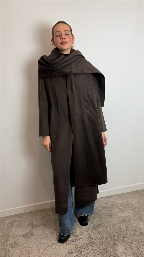 Cappotto Hand Made Con Imbottitura Interna E Maxi Sciarpa Cucita - Vicolo cod. TF0060  color:moro