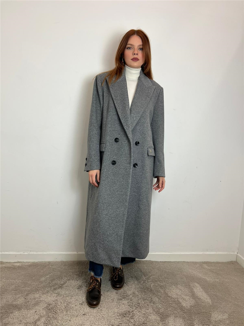 Cappotto Lungo Misto Viscosa Doppiopetto, Con Tasche. - Souvenir cod. W38S0257  color:grigio melange