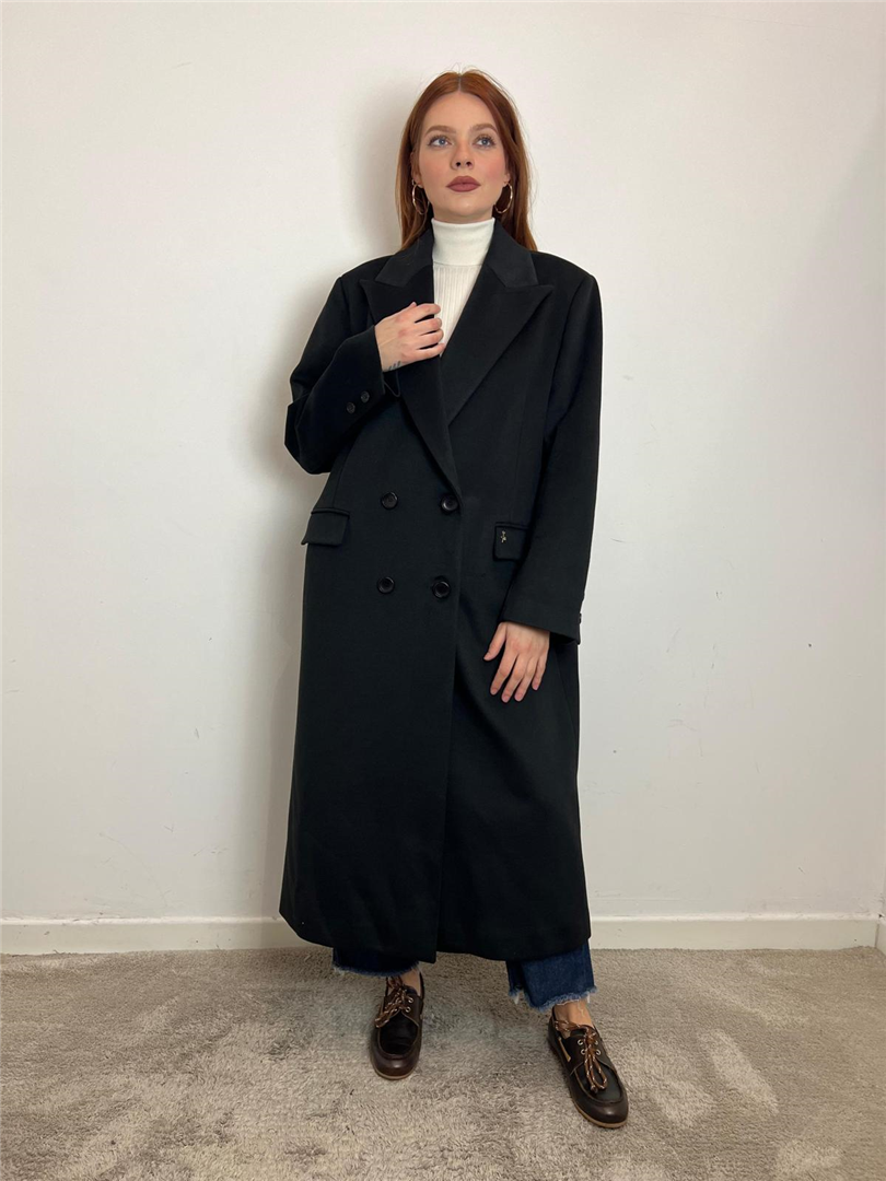 Cappotto Lungo Misto Viscosa Doppiopetto, Con Tasche. - Souvenir cod. W38S0257  color:nero