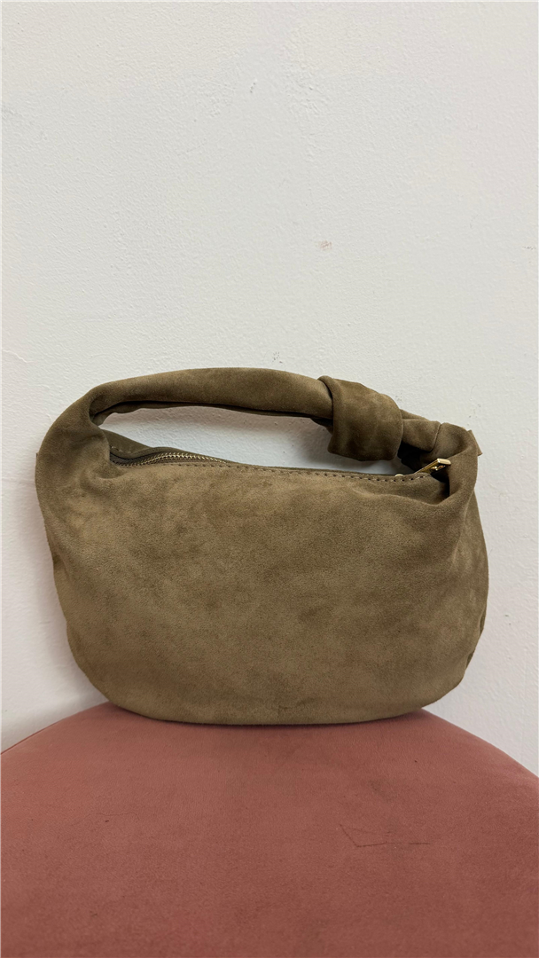 Borsa Luna Nodo In Camoscio Con Tracolla Lunga - Divisione Chickster's cod. M3589  color:taupe scuro