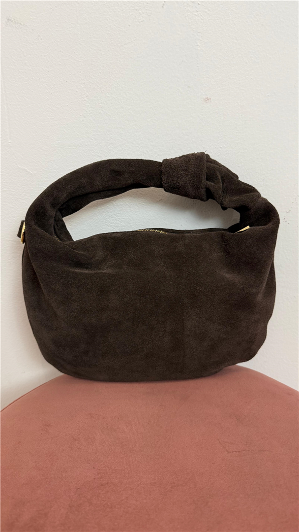 Borsa Luna Nodo In Camoscio Con Tracolla Lunga - Divisione Chickster's cod. M3589  color:testa di moro