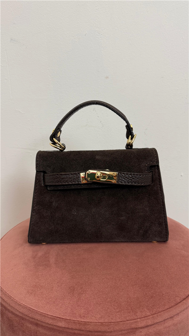 Borsa Mini Tipo Kelly In Camoscio Con Lucchetto - Divisione Chickster's cod. M3591  color:testa di moro