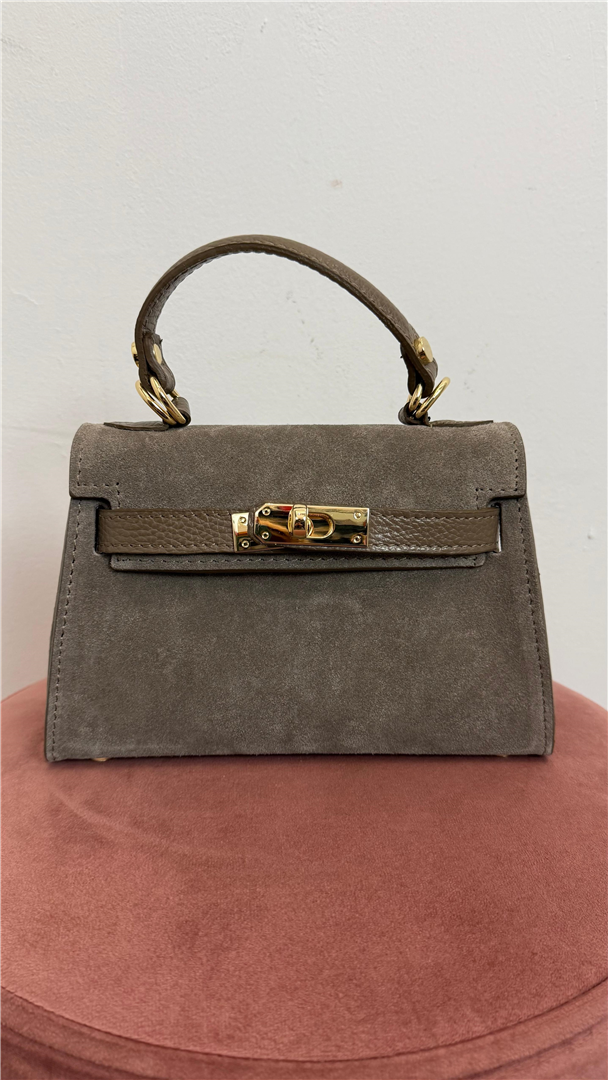 Borsa Mini Tipo Kelly In Camoscio Con Lucchetto - Divisione Chickster's cod. M3591  color:taupe scuro