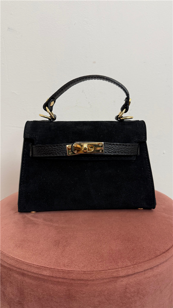 Borsa Mini Tipo Kelly In Camoscio Con Lucchetto - Divisione Chickster's cod. M3591  color:nero