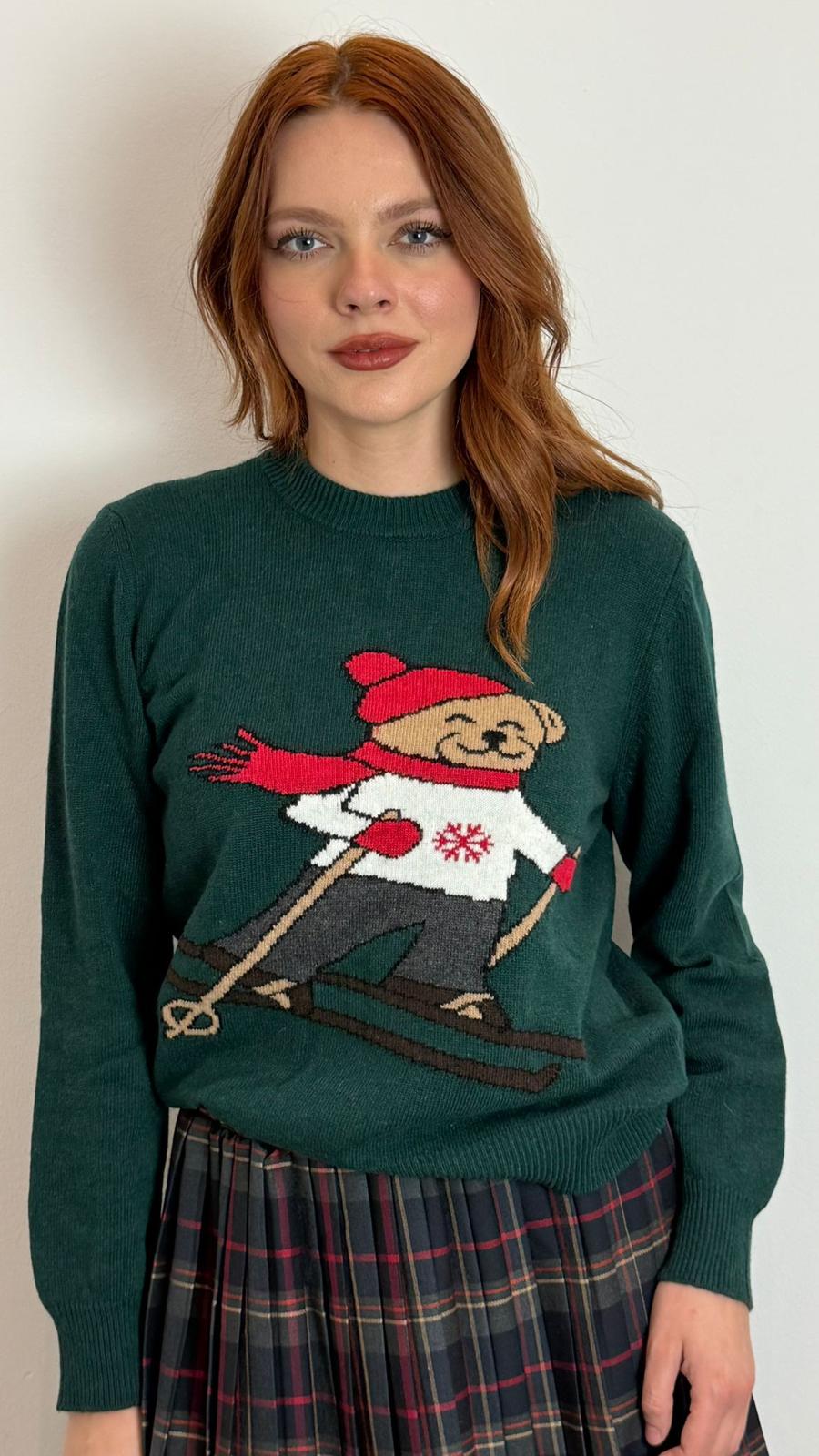 Pull Orso Sciatore - Vicolo cod. 77269F  color:verde