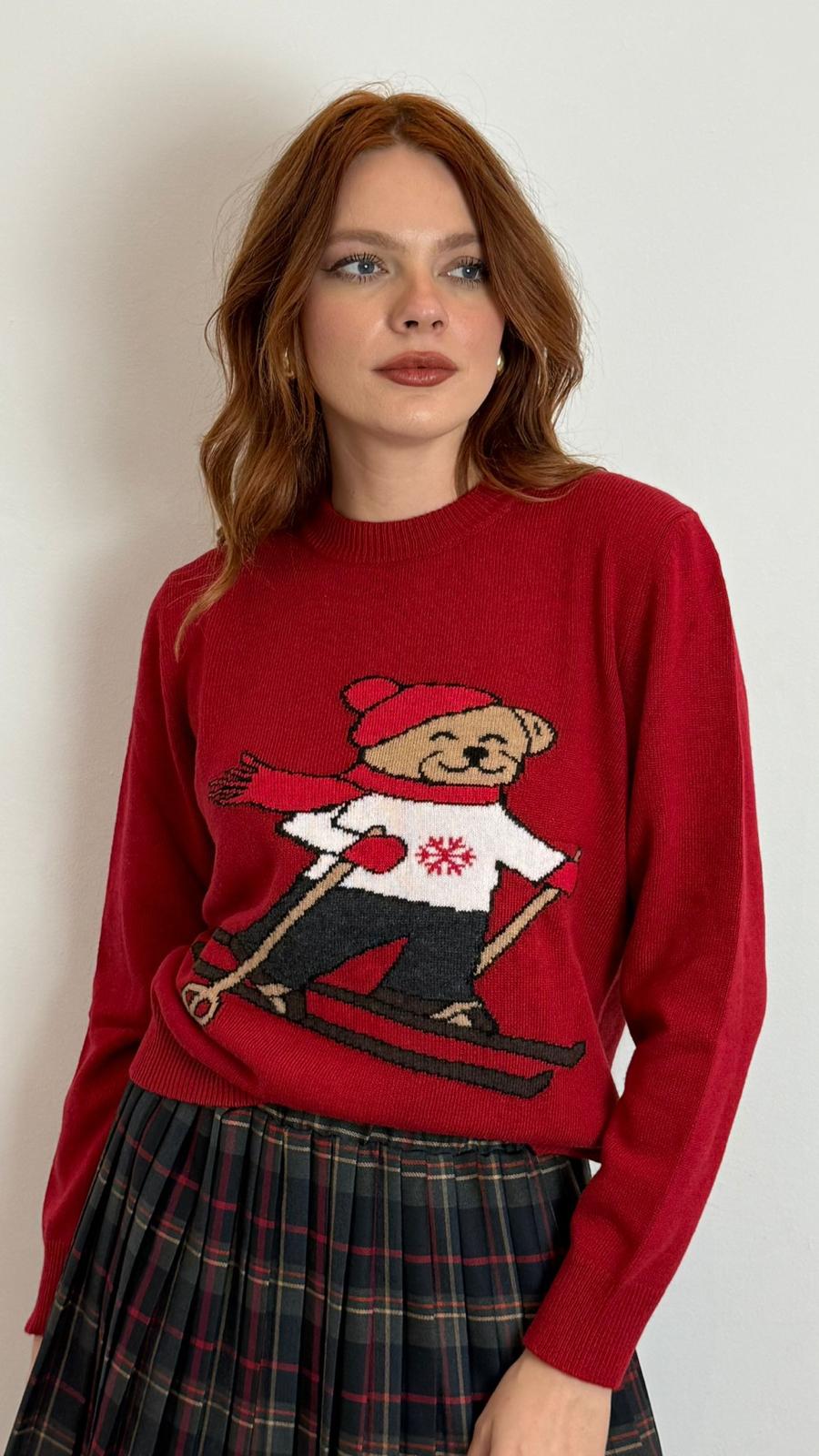 Pull Orso Sciatore - Vicolo cod. 77269F  color:rosso