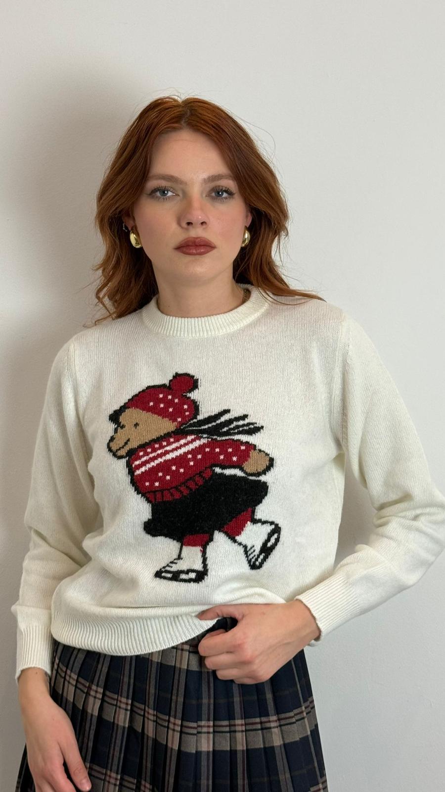 Pull Orso Pattinatore - Vicolo cod. 77268F  color:bianco