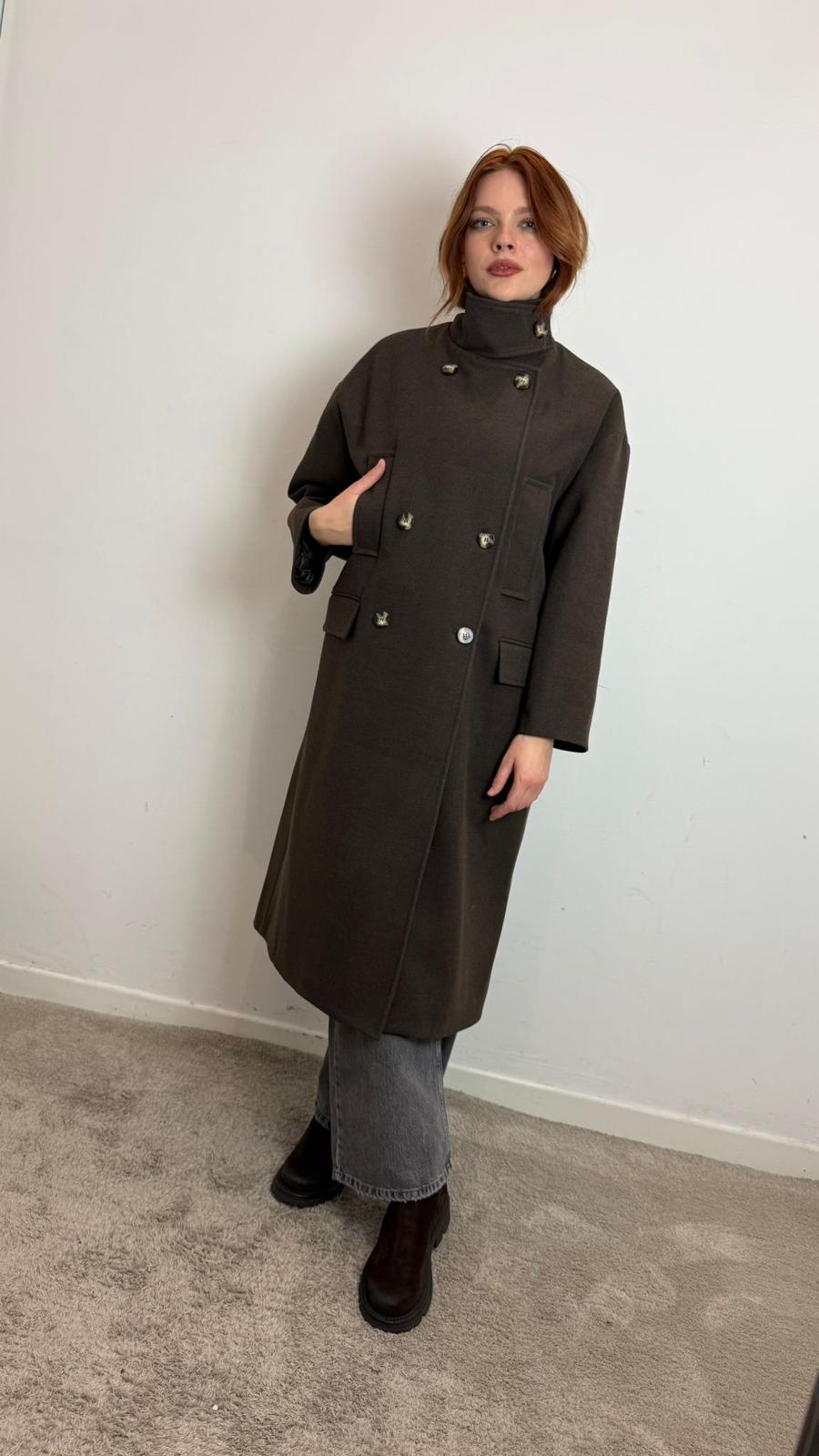 Cappotto Lungo Doppiopetto Con Maxi Collo Con Bottoni - Vicolo cod. TF1795  color:moro