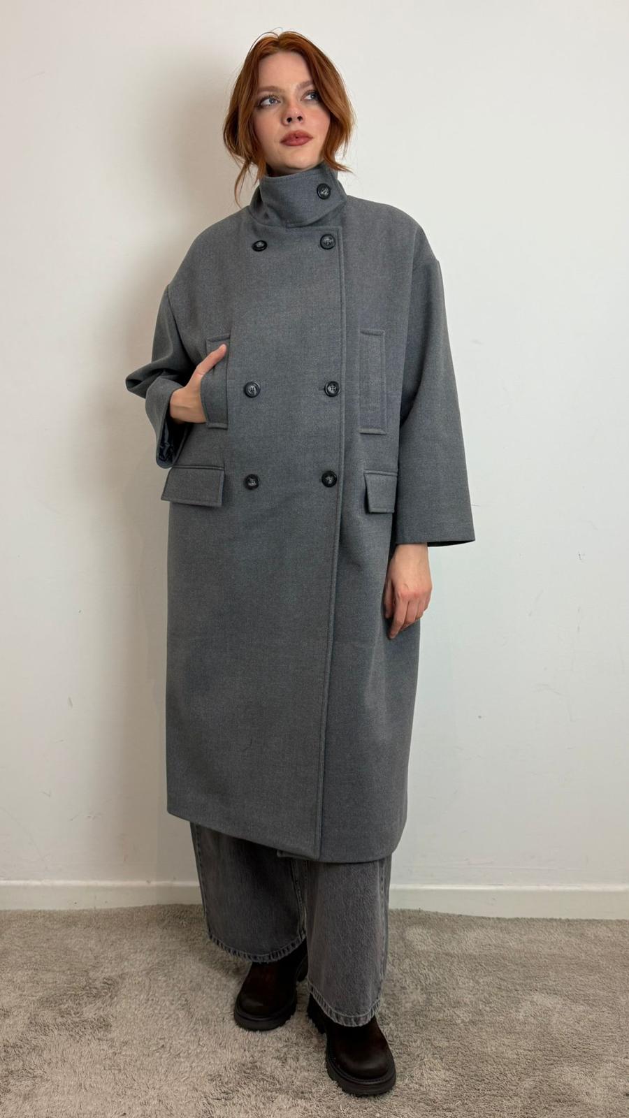Cappotto Lungo Doppiopetto Con Maxi Collo Con Bottoni - Vicolo cod. TF1795  color:grigio