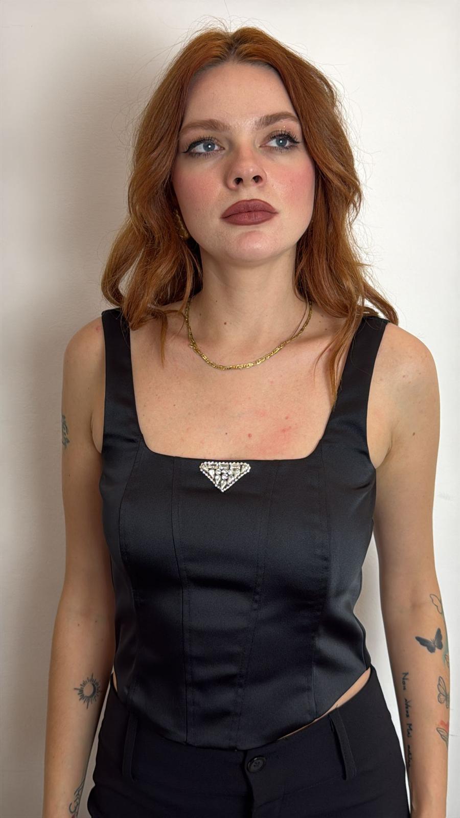 Bustino In Satin Dettagli Unici - Souvenir cod. W38S1349  color:nero