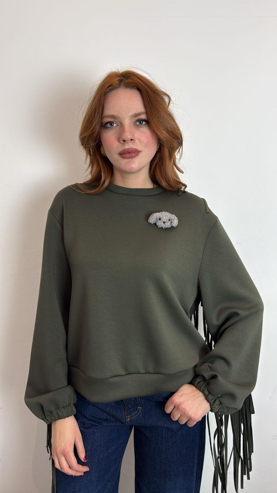 Felpa Girocollo Con Frange Sulle Maniche - Philia Loft cod. D01E0631  color:militare