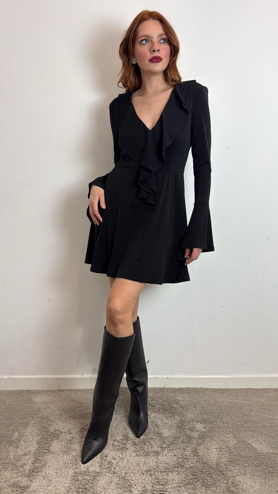 Abito Mini Manica Ampia Con Rouches Sul Davanti - Vicolo cod. UF0146  color:nero