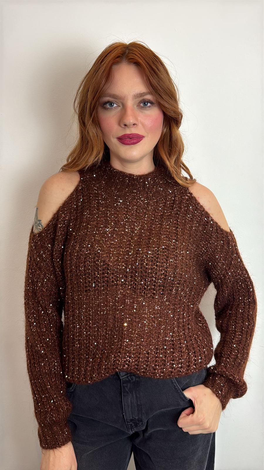 Maglia Cut Out Con Micro Paillettes - Vicolo cod. 33009F  color:ruggine
