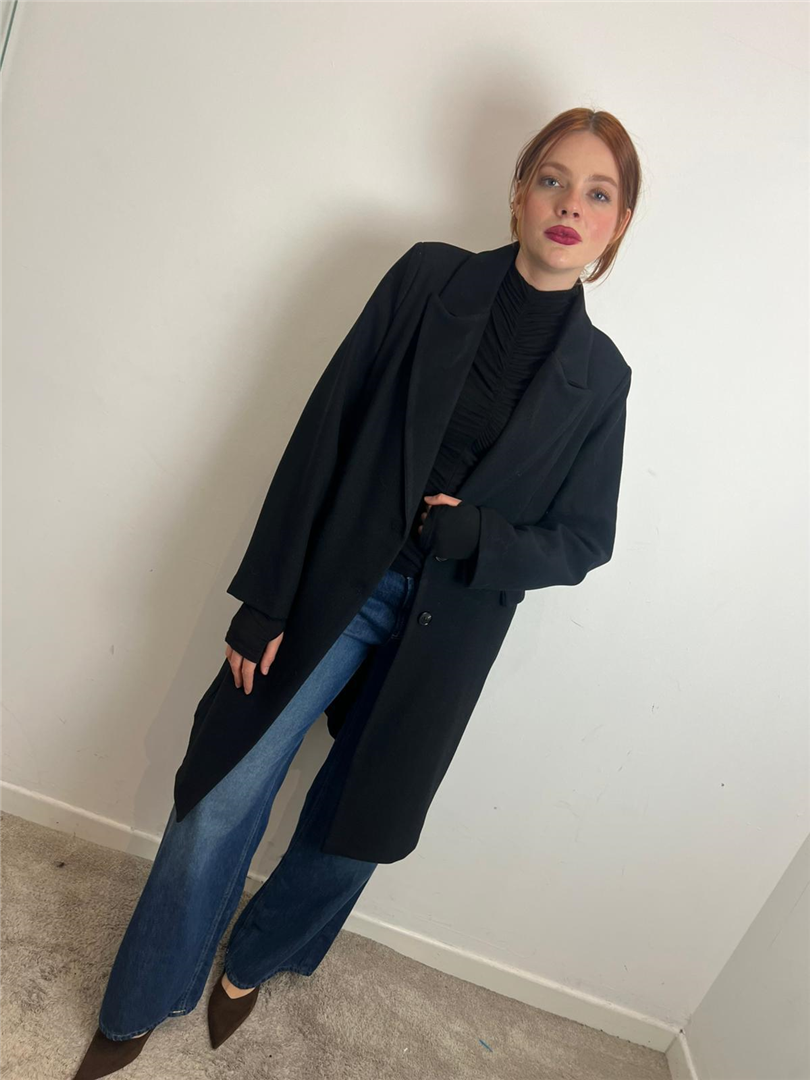 Cappotto Con Bottoni,tasche Con Pattine Collo Strutturato - Haveone cod. KFW_P129  color:nero