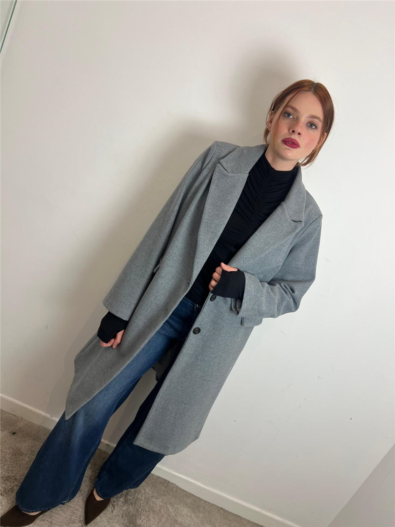 Cappotto Con Bottoni,tasche Con Pattine Collo Strutturato - Haveone cod. KFW_P129  color:grigio