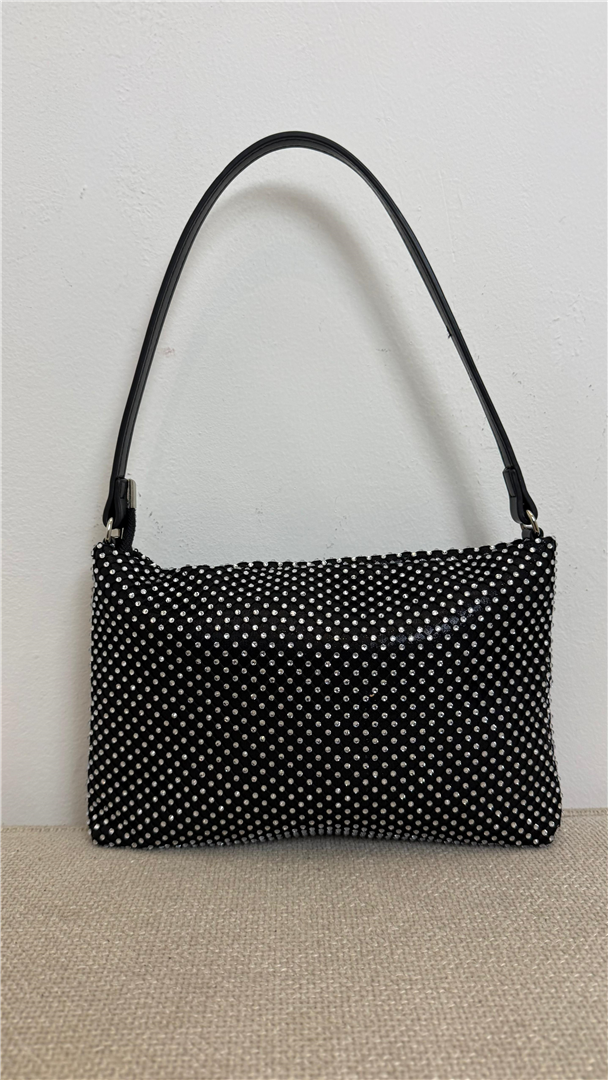 Borsa Pochette Cristal Con Strass E Tracolla Lung. Cm 27 H. Cm 19 - Divisione Chickster's cod. M3594  color:nero
