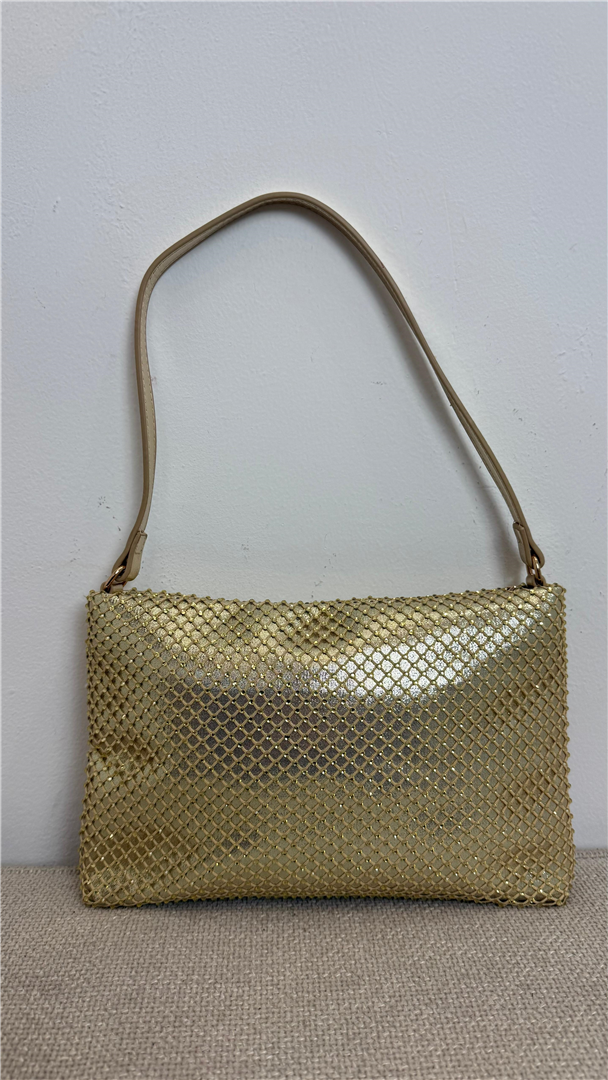 Borsa Pochette Cristal Con Strass E Tracolla Lung. Cm 27 H. Cm 19 - Divisione Chickster's cod. M3594  color:oro