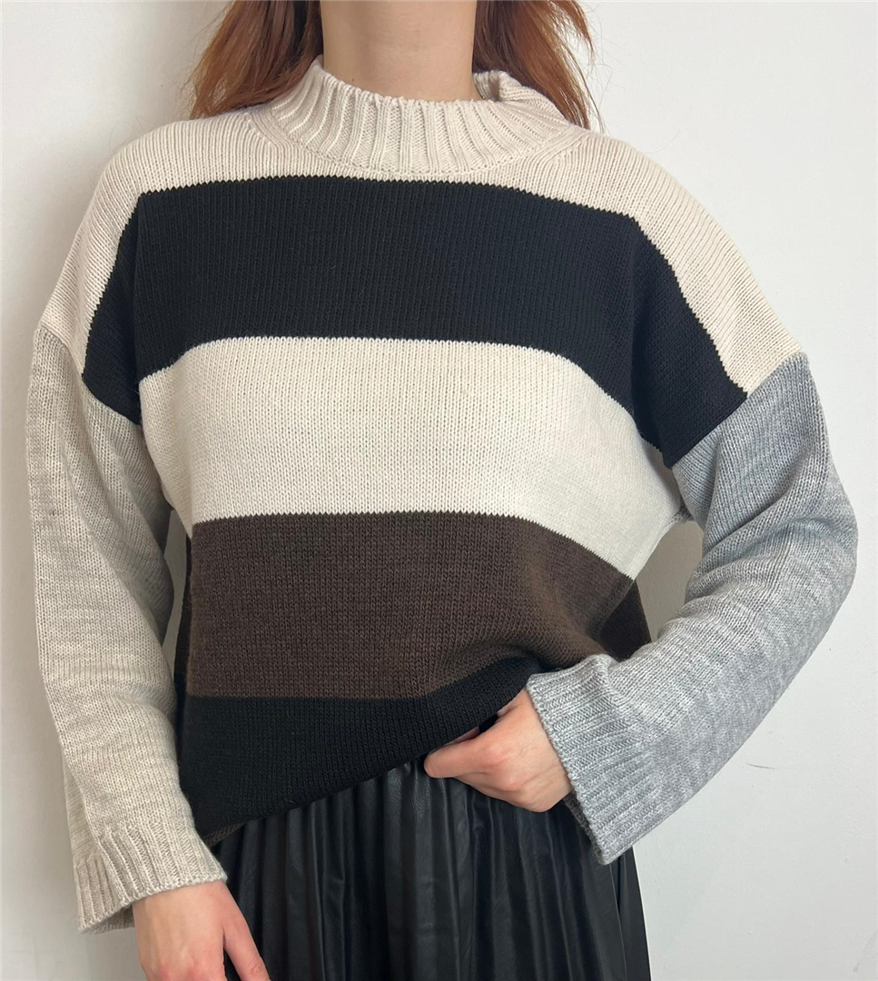 Pull A Righe Bicolor - Vicolo cod. 55237F  color:fondente/nero/panna