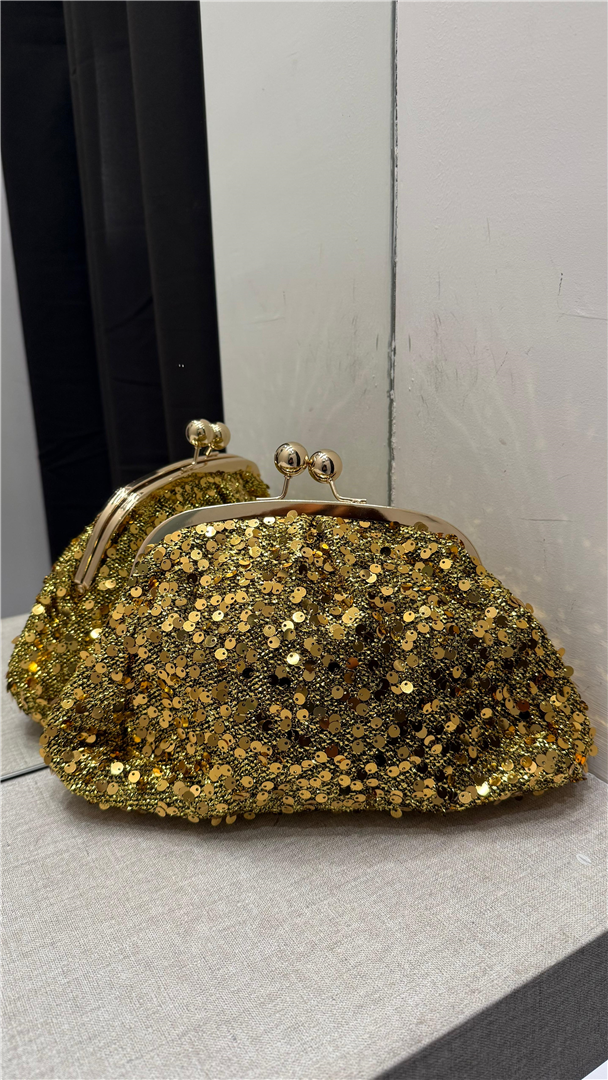 Borsa Pochette Elegante Con Paillettes, Lung, Cm 29 H. Cm 17 - Divisione Chickster's cod. M3595  color:oro