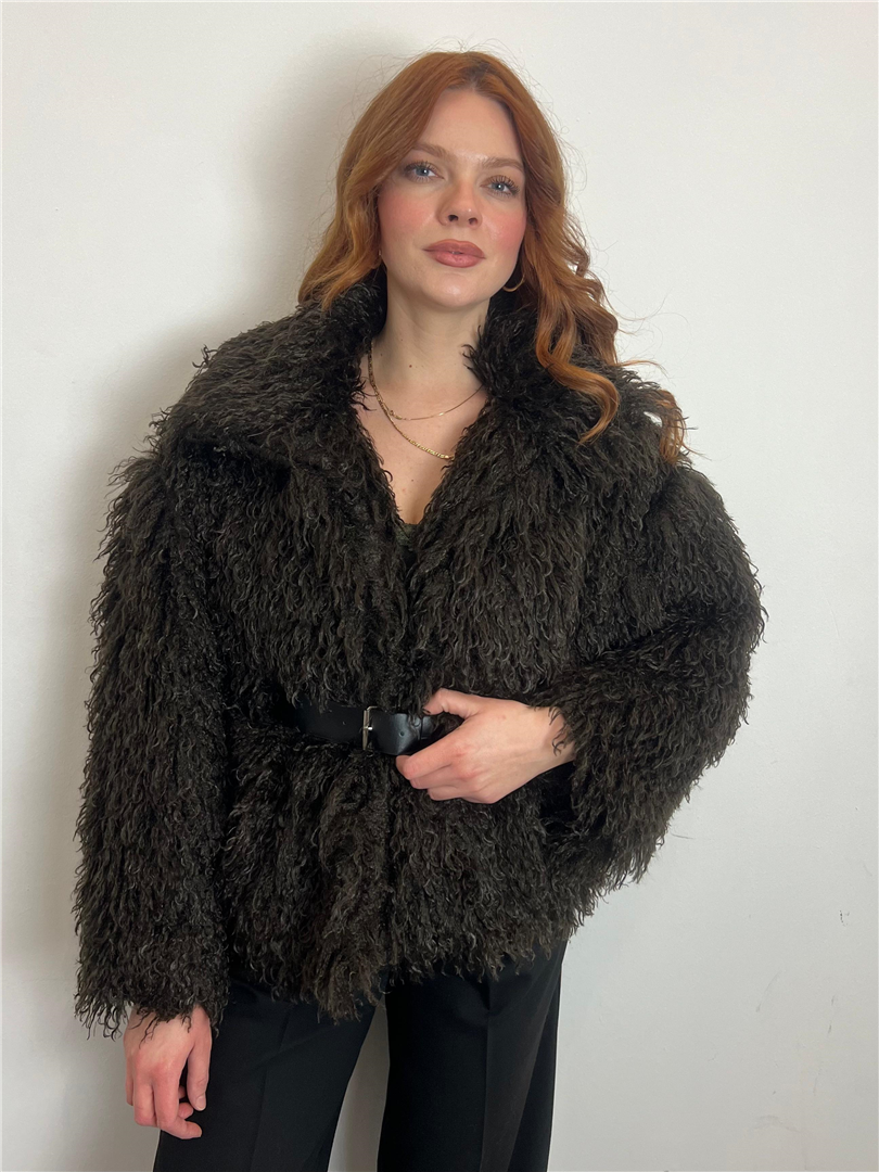 Ecopelliccia Effetto Mongolia Con Cintura - Vicolo cod. TF2308  color:moro