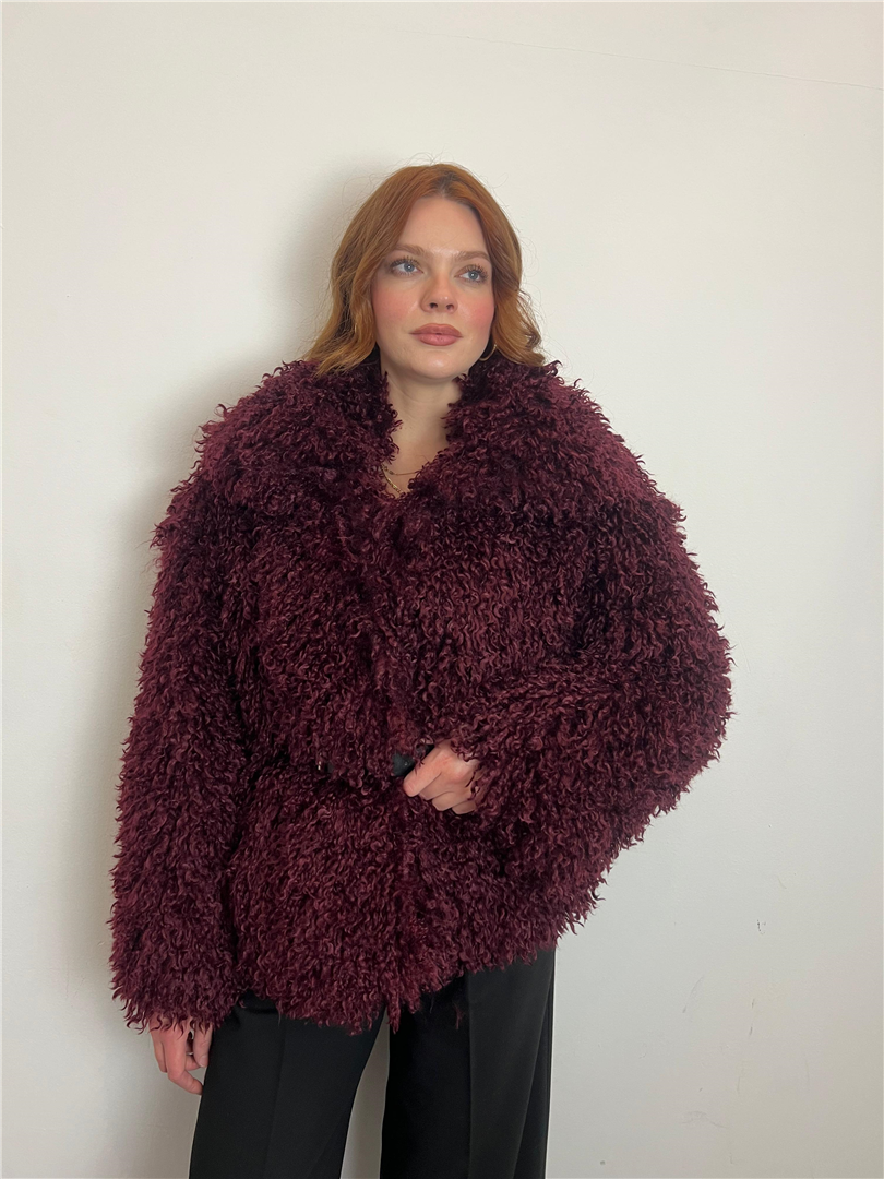 Ecopelliccia Effetto Mongolia Con Cintura - Vicolo cod. TF2308  color:bordeaux