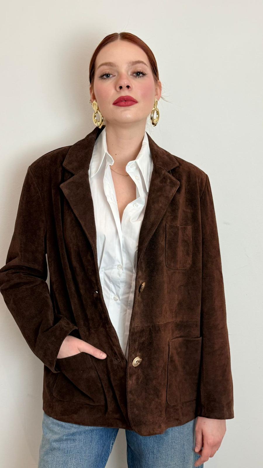 Giacca Vera Pelle Scamosciata 100% Naturale - Vicolo cod. TAB0169  color:moro