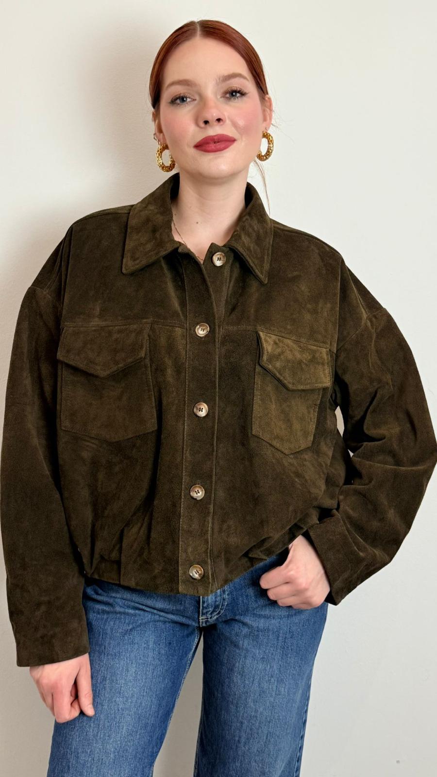 Bomber In Vera Pelle Scamosciata - Vicolo cod. TAB0171  color:militare