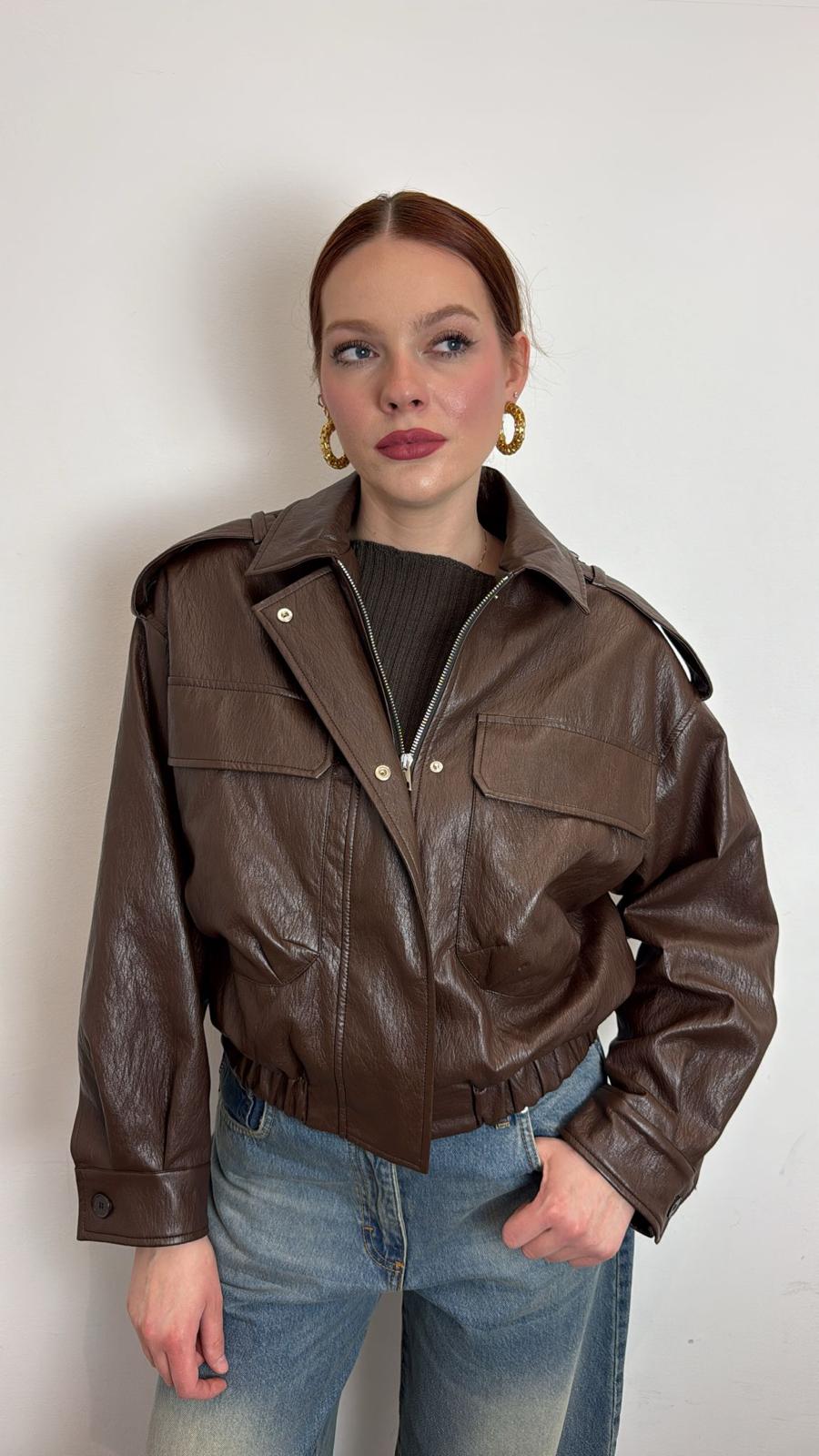 Bomber In Ecopelle Effetto Leather - Vicolo cod. TAB0358  color:cioccolato